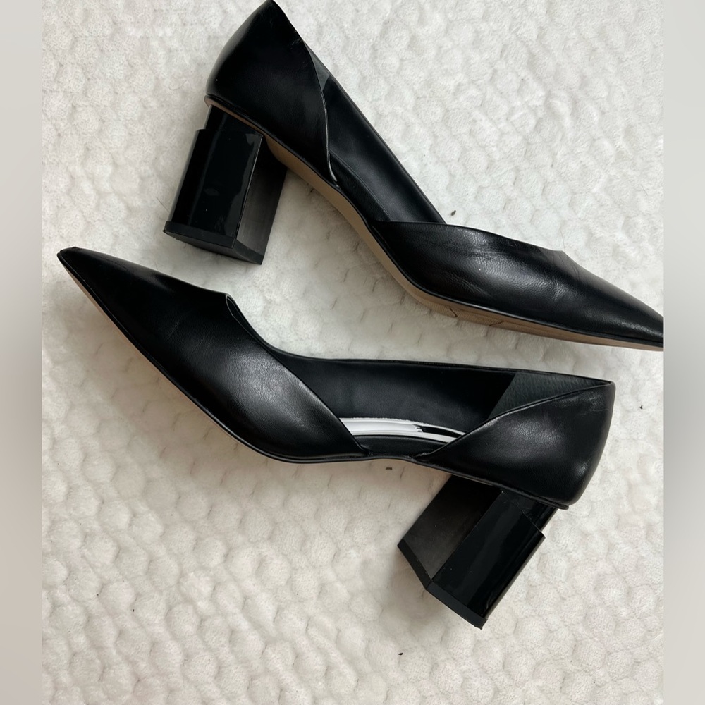 Women’s Black Leather Franco Sarto Lucy Pumps, Pointed Toe